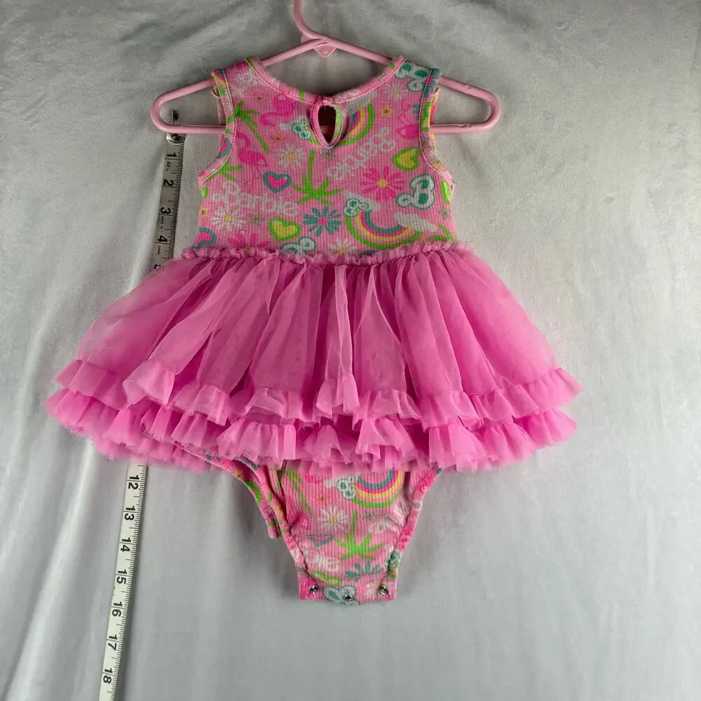 Barbie 18 Month Baby Girl Snap Bottom Tutu Dress One Piece Light Wear Pink Heart